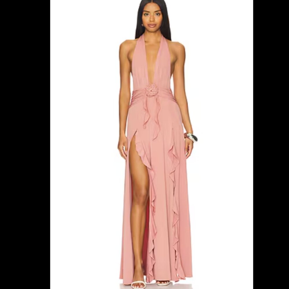 WEWOREWHAT Halter Ruffle Maxi Dress NWT